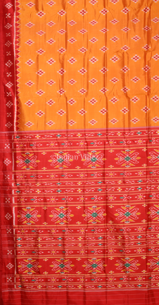 Mustard Yellow Red Pasapali Contemporary Designer Silk Saree