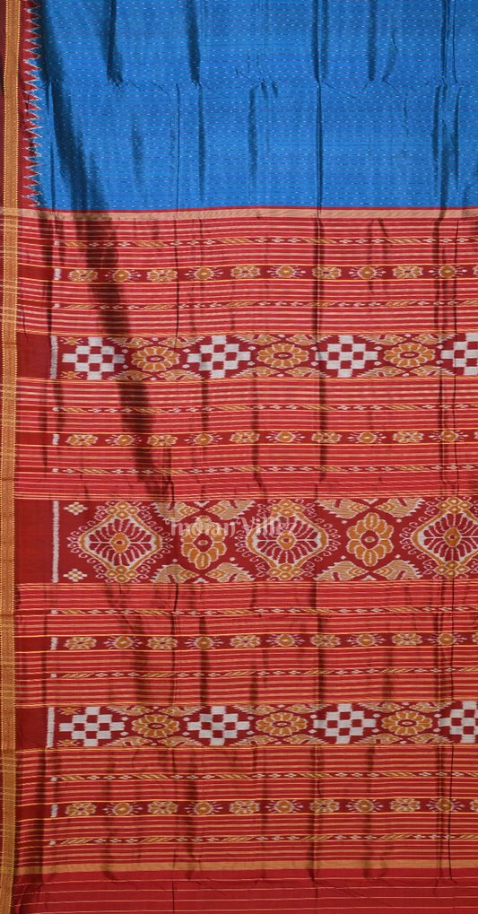 Blue Maroon Stripped Odisha Ikat Khandua Silk Saree with Pasapali Anchal