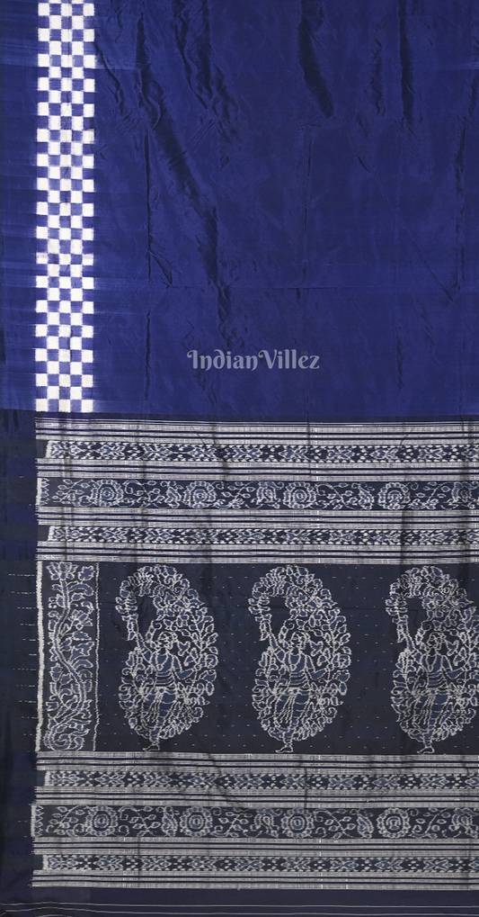 Navy Blue Black Pasapali Border Odisha Ikat Sambalpuri Silk Saree