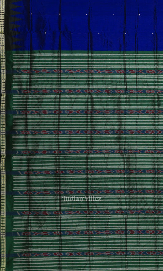 Royal Blue Green Butta Design Bomkai Sambalpuri Silk Saree