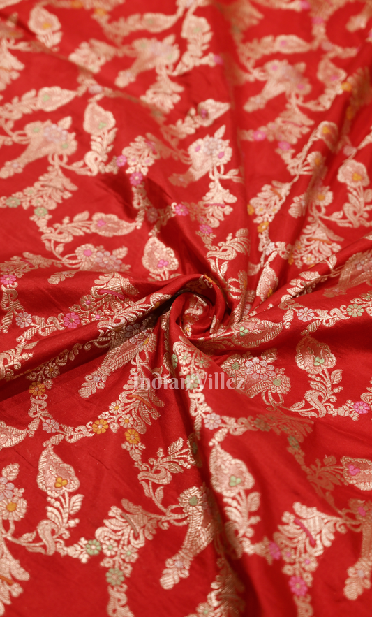 Exclusive Red Meenakari Pure Katan Banarasi Silk Saree