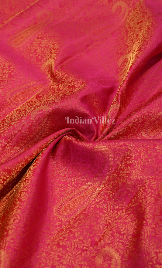 Exclusive Rani Pink Floral Brocade Pure Kanjivaram Silk Saree