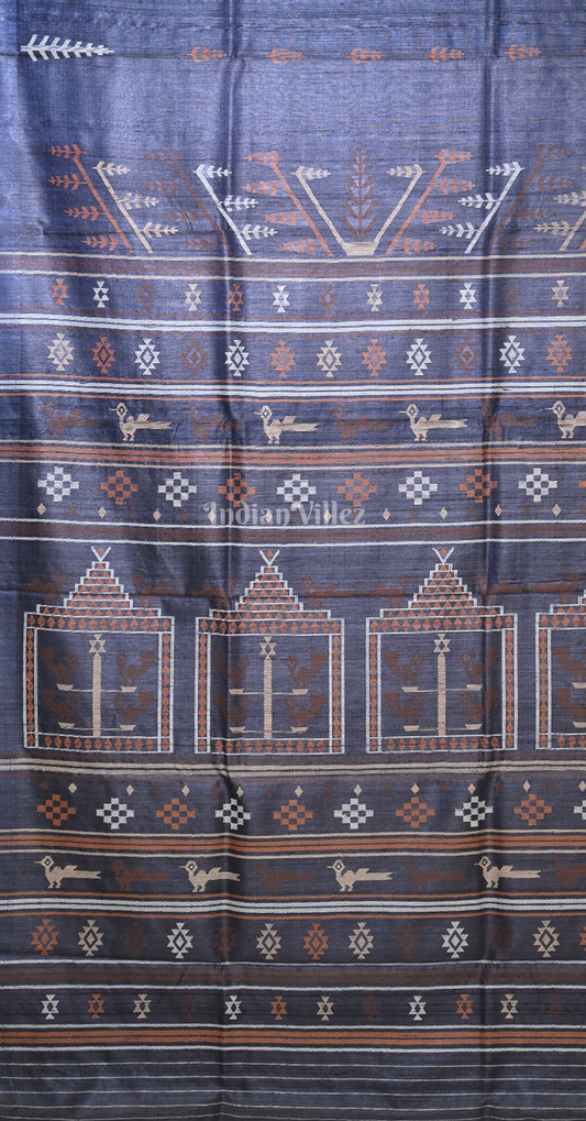 Light Blue Dola Bimana Theme Fine Gopalpur Tussar Silk Saree