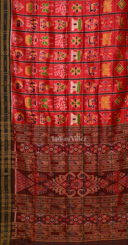 Red Maroon Nabakothi Odisha Ikat Khandua Silk Saree