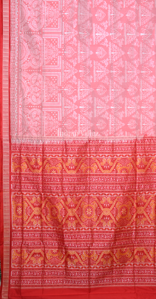 Pink Red Tree Motif Odisha Ikat Sambalpuri Silk Saree
