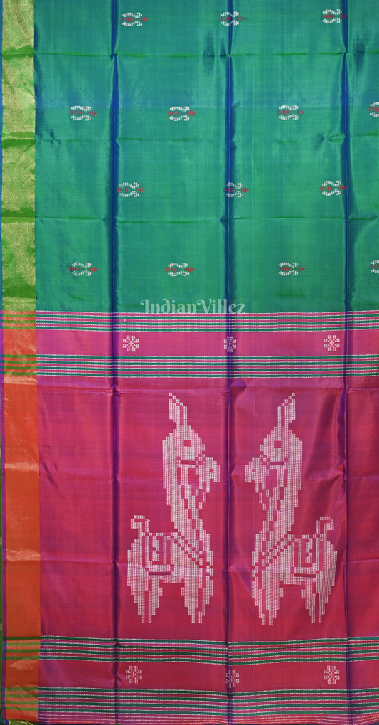 Green Magenta Pink Bishnupuri Silk Saree