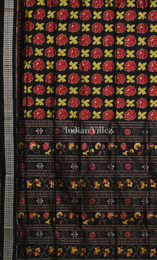 Black Red Utkal Laxmi Odisha Ikat Sambalpuri Silk Saree