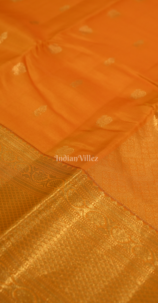 Orange Golden Butta Design Brocade Pure Kanjivaram Silk Saree