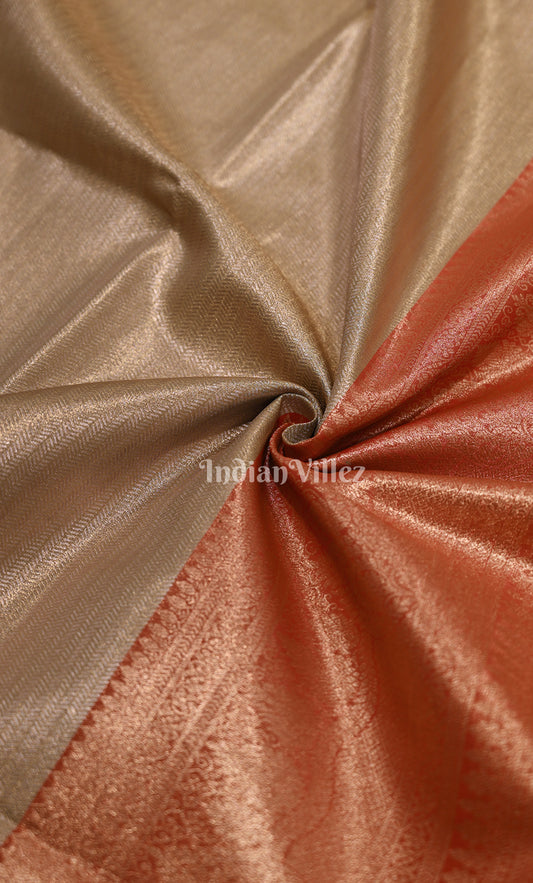 Exclusive Bridal Golden Red Brocade Pure Kanjivaram Tissue Silk Saree