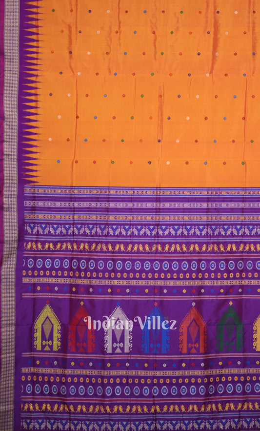 Orange Violet Dolabedi Bomkai Sambalpuri Ikat Silk Saree