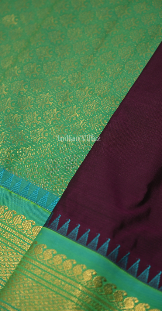 Purple Green Butta Design Pure Gadwal Silk Saree