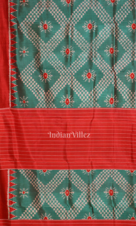 Sea Green Red Tarabali Odisha Ikat Contemporary Designer Silk Saree