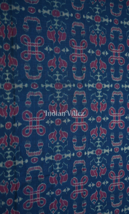 Royal Blue Red Tribal Design Odisha Ikat Sambalpuri Dress Set & Dupatta