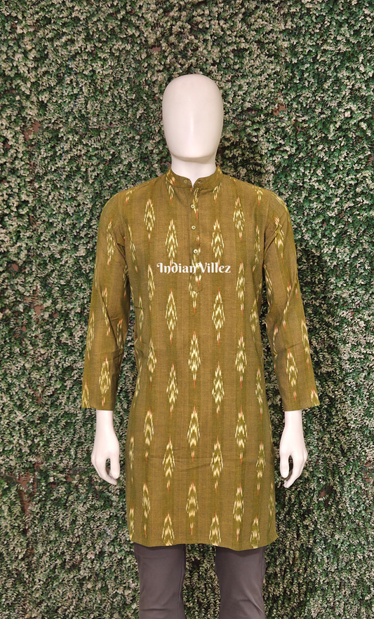 Olive Green Pochampally Ikat Cotton Kurta for Men