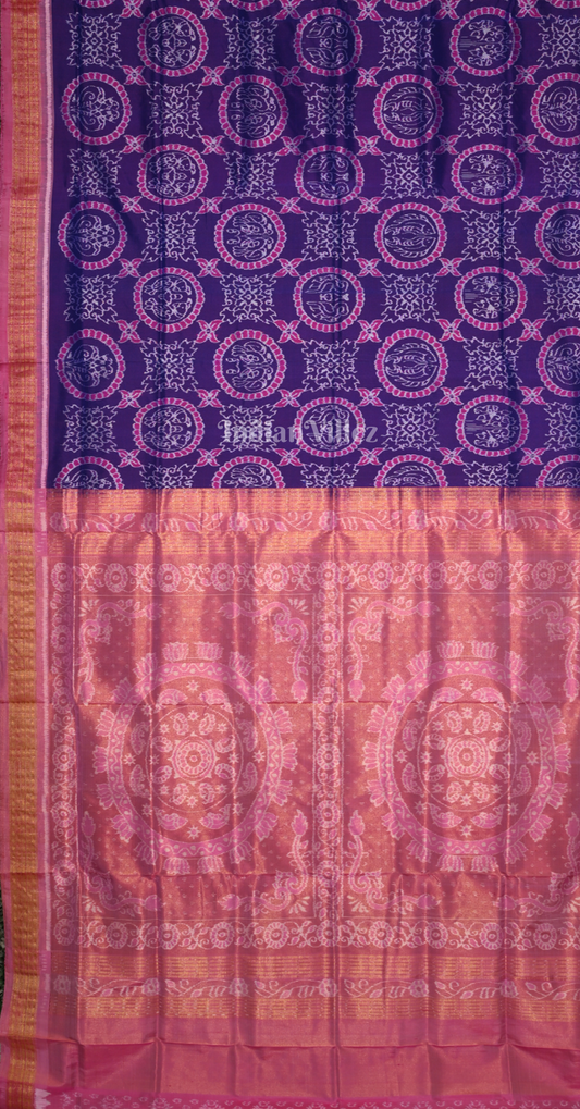 Blue Mauve Pink Jhoti Motif Half Tissue Sambalpuri Silk Saree