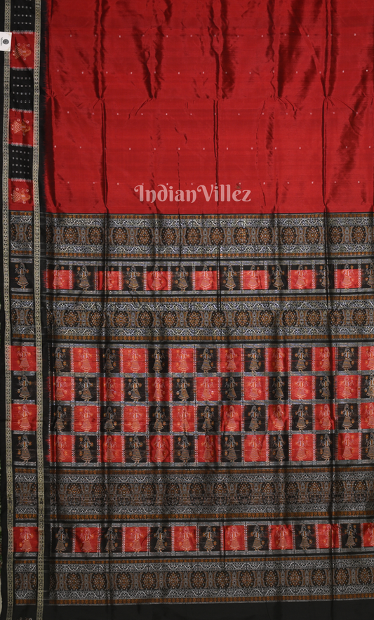 Red Black Odisha Ikat Sambalpuri Silk saree with Doll Anchal