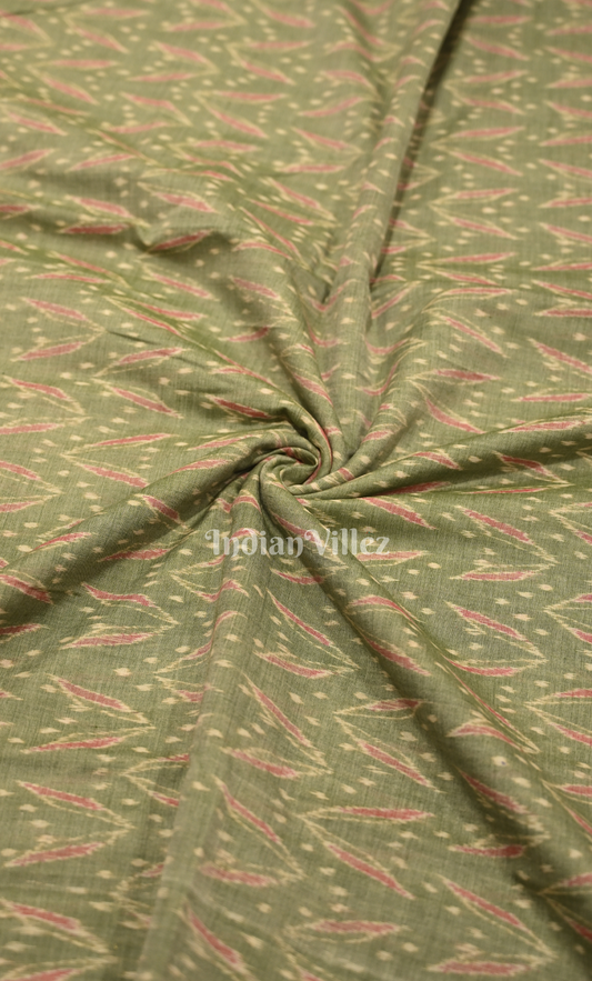 Light Green Maroon Odisha Ikat Sambalpuri Cotton Fabric