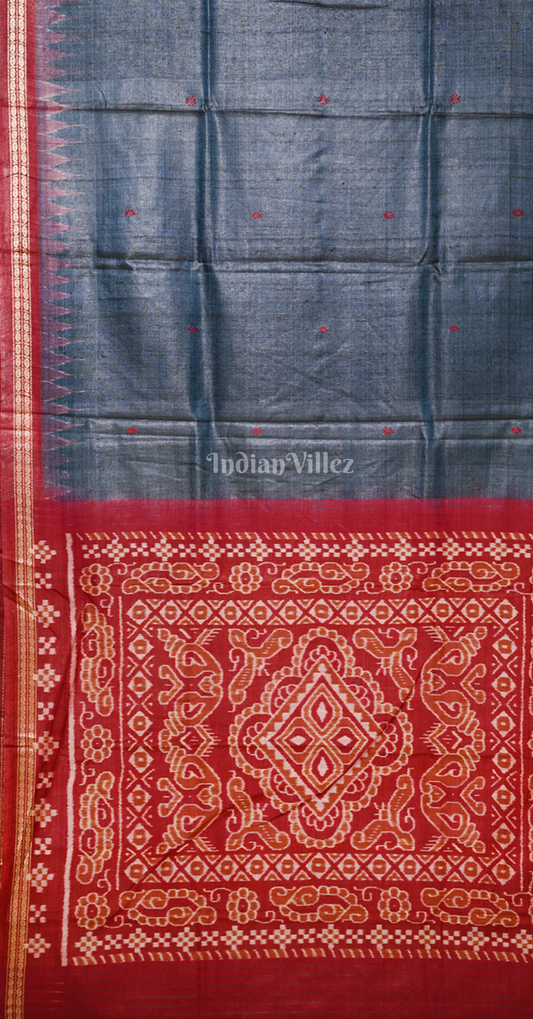 Grey Red Pasapali Border Fine Gopalpur Tussar Silk Saree