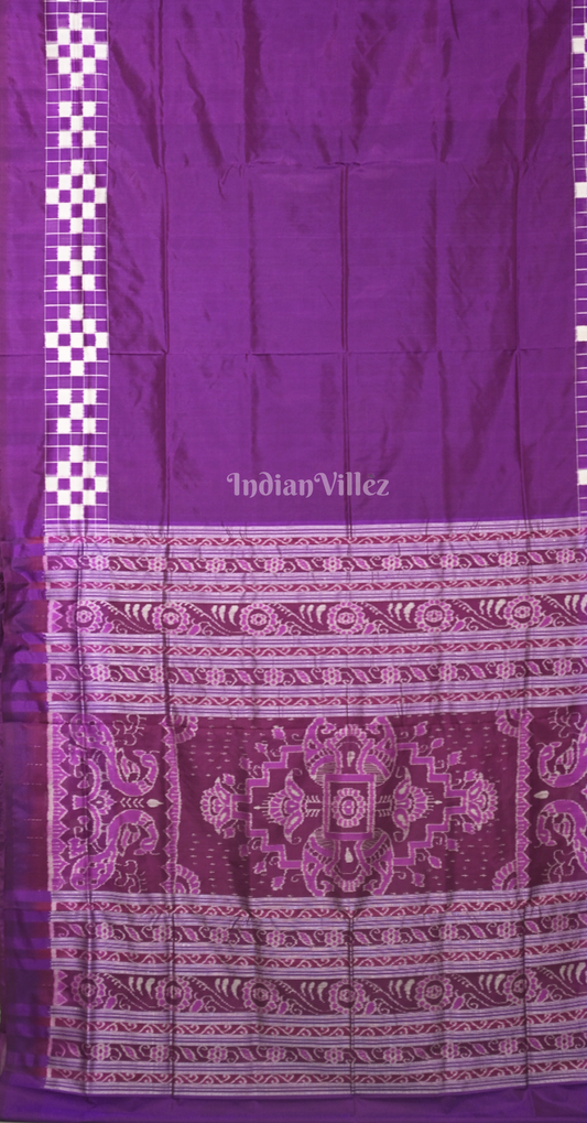 Purple White Pasapali Border Odisha Ikat Sambalpuri Silk Saree