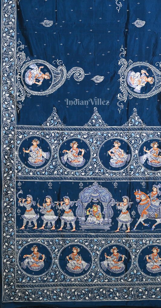 Blue Doli Barat Hand-Painted Pattachitra Saree