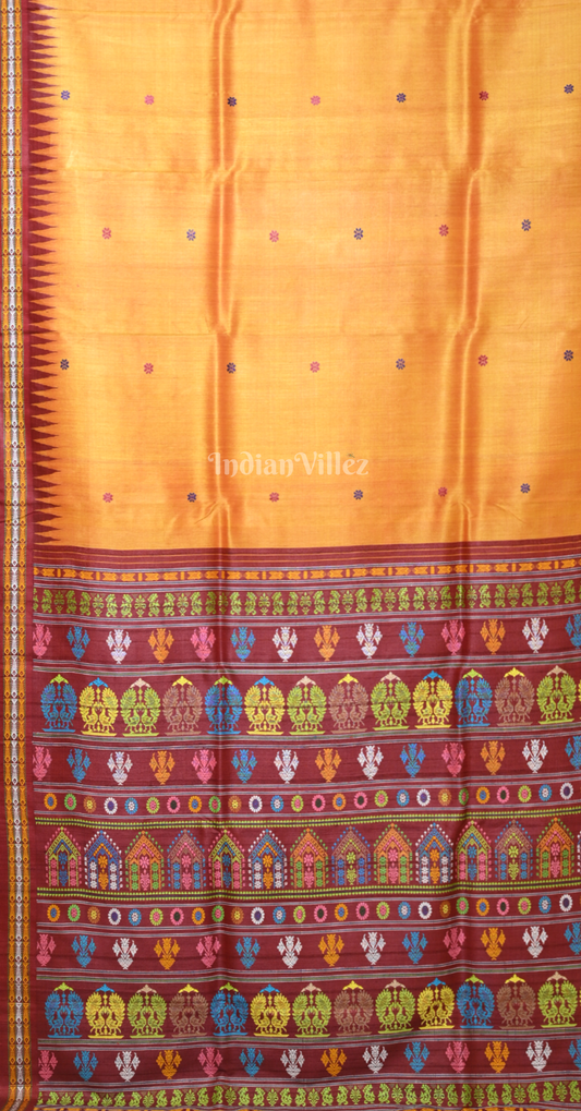 Mustard Yellow Maroon Dolabedi Gopalpur Tussar Silk Saree
