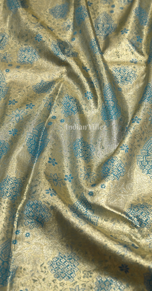 Light Blue Red Floral Motif Brocade Pure Kanjivaram Silk Saree