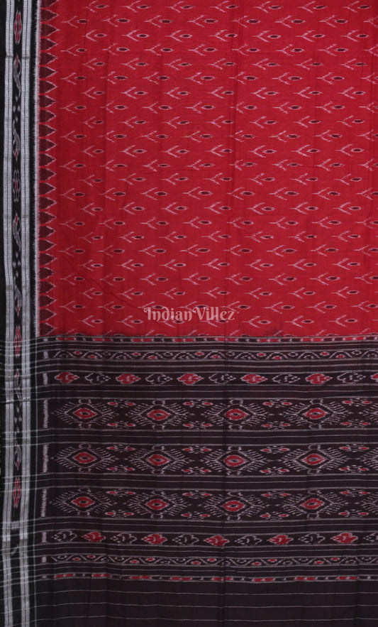 Red Black Mayur Chandrika Odisha Ikat Maniabandha Cotton Saree
