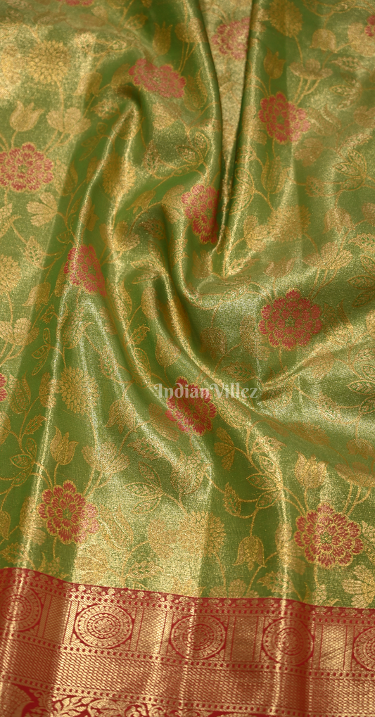 Exclusive Parrot Green Maroon Brocade Pure Kanjivaram Silk Saree