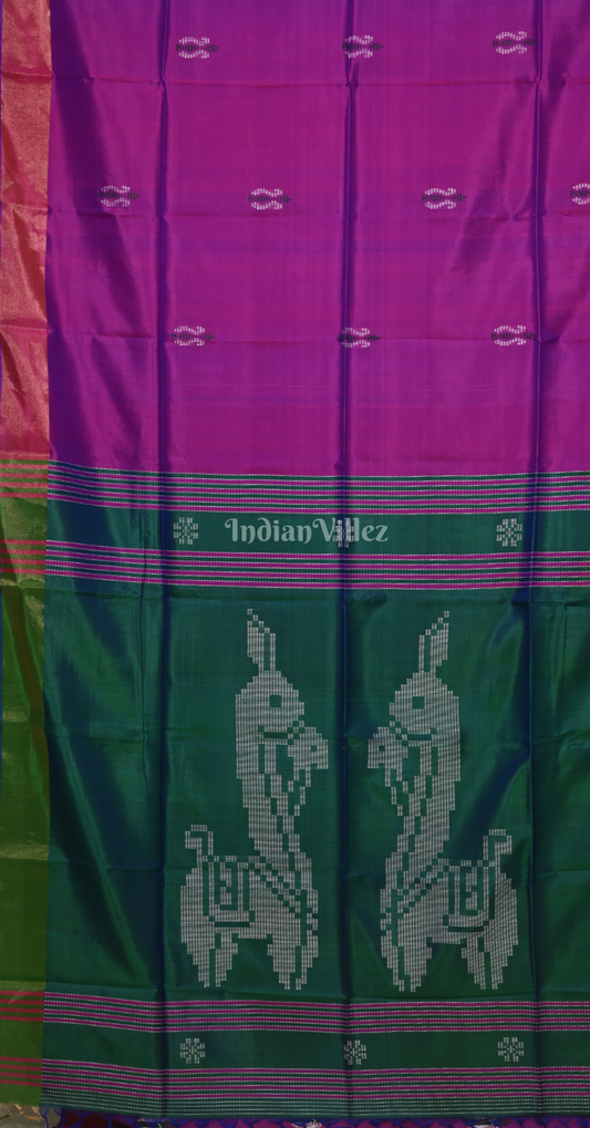 Magenta Pink Green Pure Bishnupuri Silk Saree
