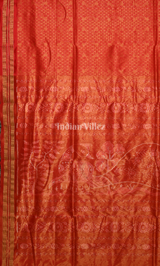 Exclusive Bridal Red Tissue Sambalpuri Silk Saree with Peacock Anchal
