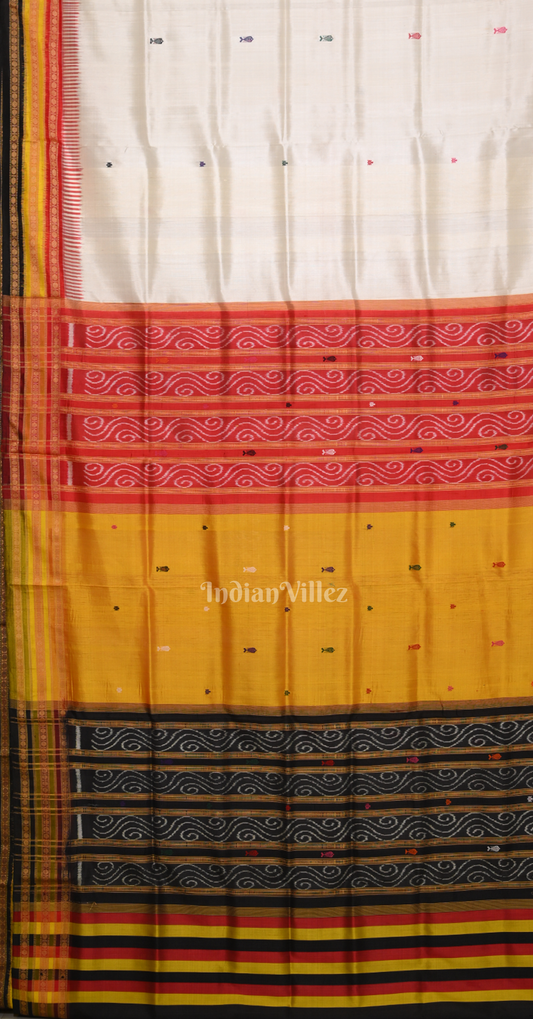 White with Multicolor Kathiphera Odisha Ikat Khandua Silk Saree