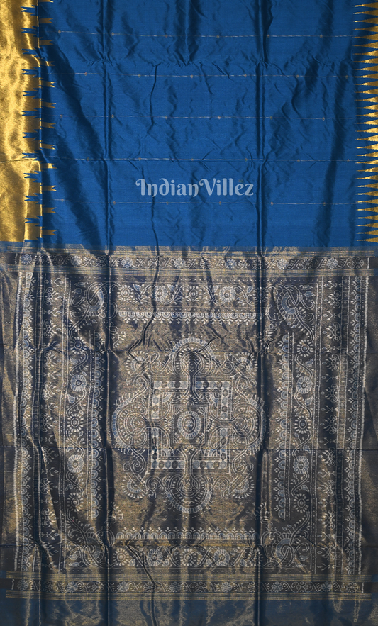 Royal Blue Golden Phoda Kumbha Half Tissue Sambalpuri Silk Saree