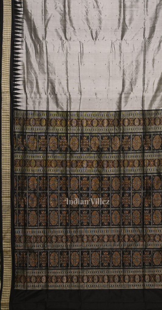 Silver Black Buti Design Odisha Ikat Bomkai Silk Saree