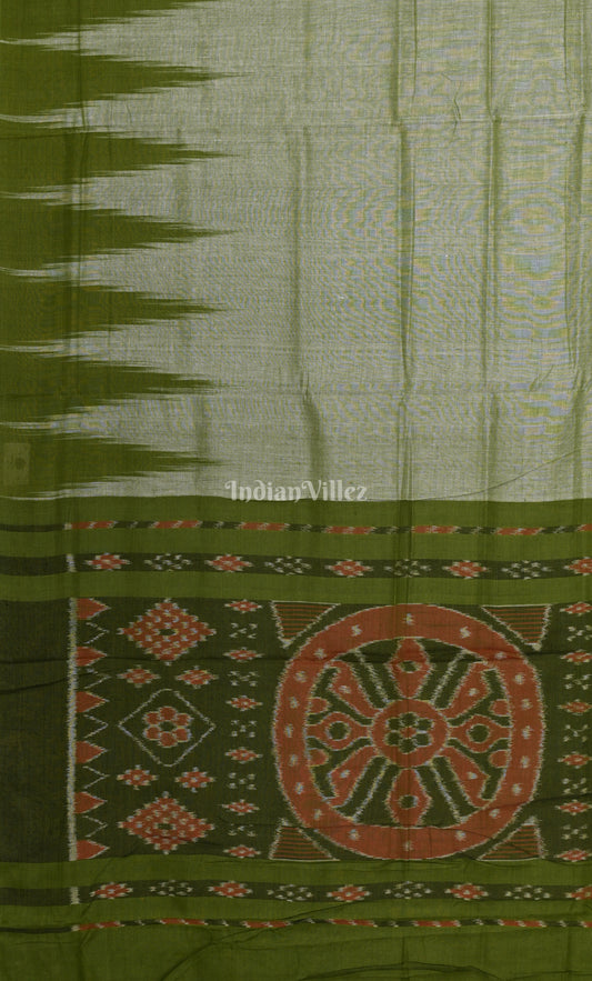 Grey Lime Green Kargil Kumbha Maniabandha Cotton Saree