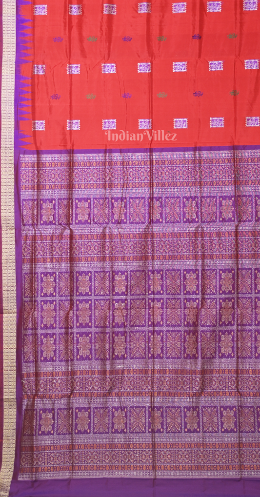 Red Purple Tribal Motif Odisha Ikat Bomkai Sambalpuri Silk Saree
