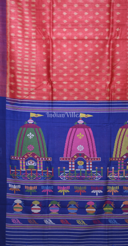 Blue Gopalpur Tussar Silk Saree with Red Shree Jagannath Ratha Yatra Anchal