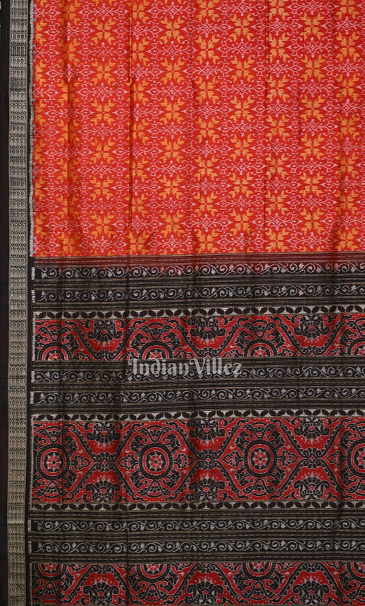 Red Black Flower Motif Odisha Ikat Sambalpuri Silk Saree