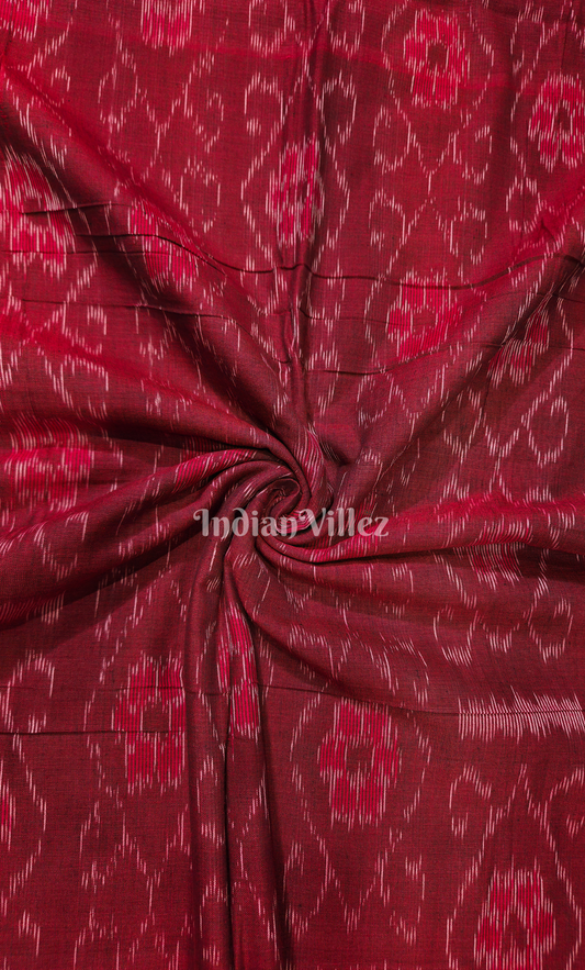 Maroon Red Floral Theme Sambalpuri Ikat Cotton Fabric