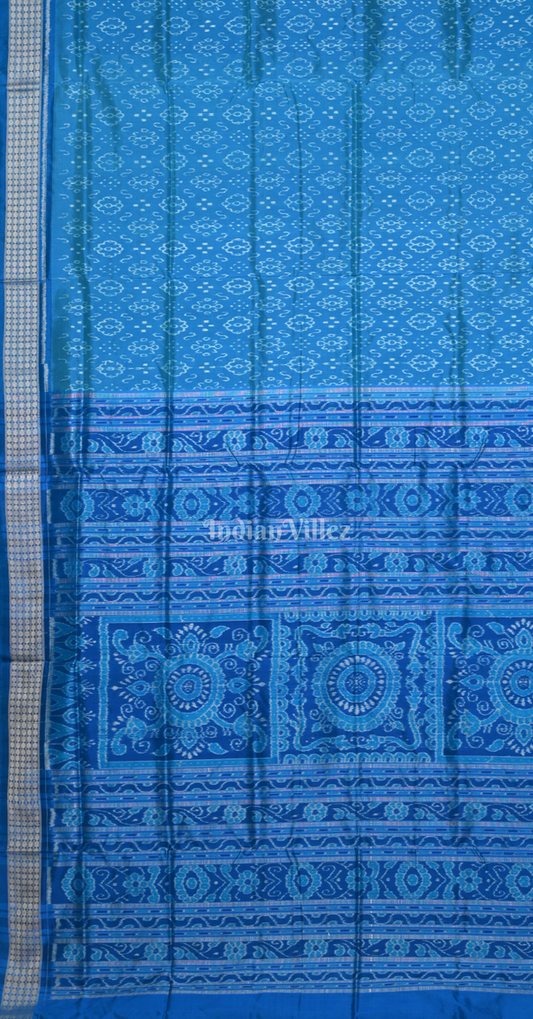 Cyan Blue Ek Chandia Tribal Odisha Ikat Sambalpuri Silk Saree
