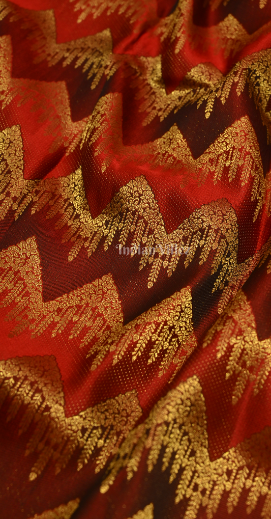 Exclusive Red Golden Zigzag Brocade Pure Kanjivaram Silk Saree