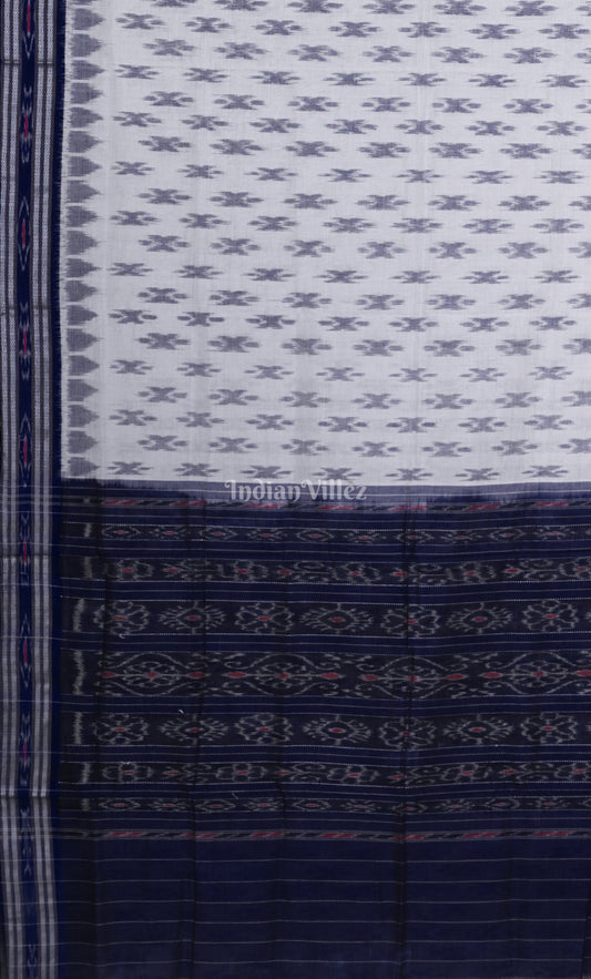 White Navy Blue Mayur Chandrika Odisha Ikat Maniabandha Cotton Saree