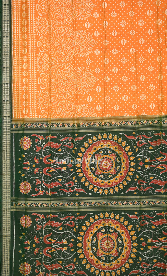 Mustard Yellow Green Odisha Ikat Sambalpuri Silk Saree