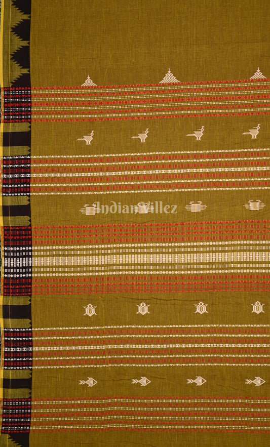Olive Green Odisha Handloom Natural Dye Kotpad Tussar Saree