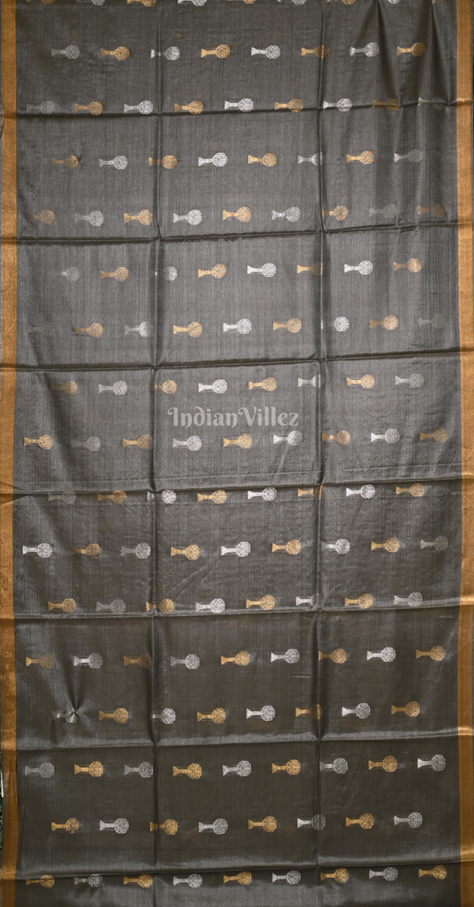Grey Golden Pure Kanjivaram Soft Silk Saree