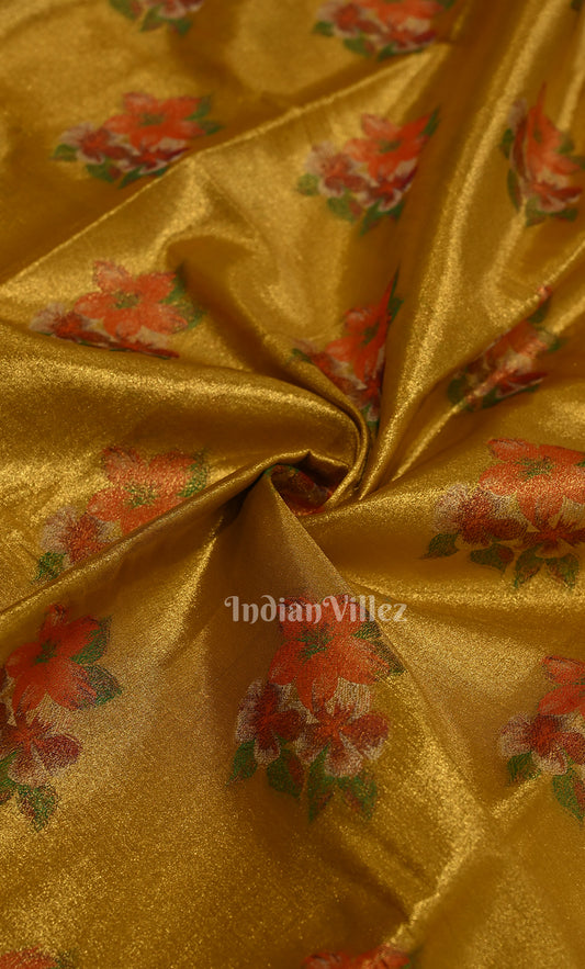 Yellow Floral Brocade Pure Kanjivaram Tissue Silk Saree