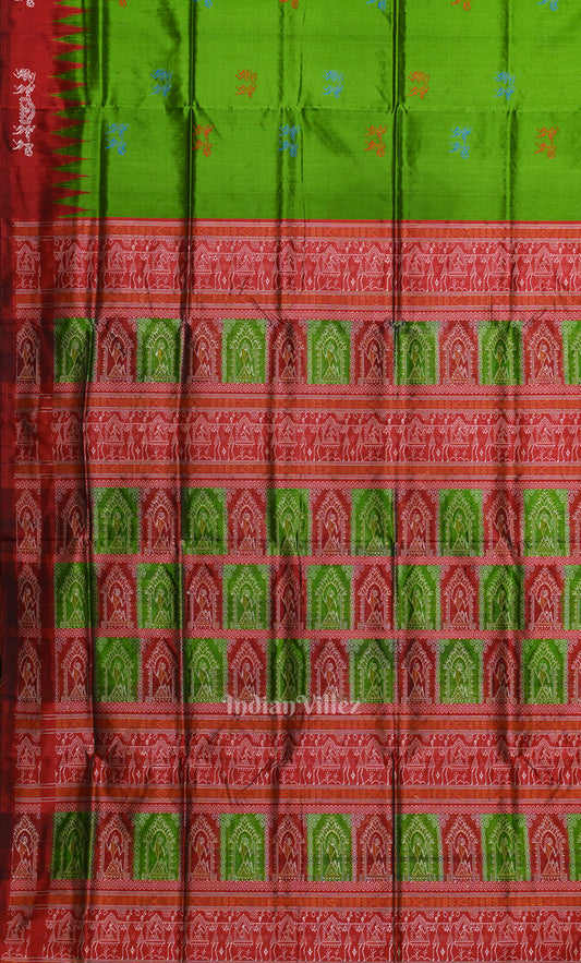 Green Red Tribal Doli Sawari Odisha Ikat Bomkai Sambalpuri Silk Saree