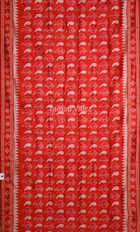 Red Sankha Design Odisha Ikat Khandua Silk Saree with Pasapali Border