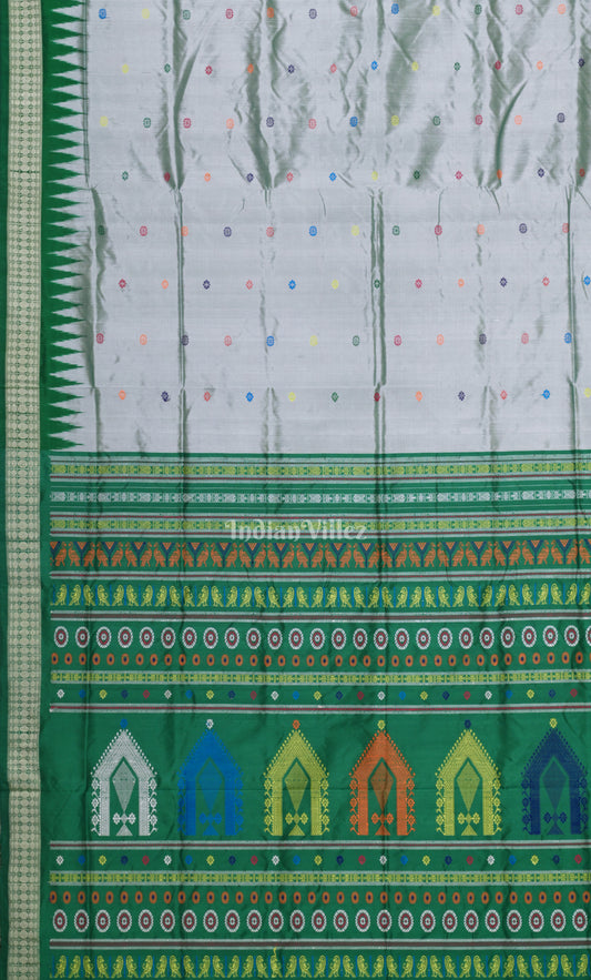 Grey Green Dolabedi Odisha Ikat Bomkai Sambalpuri Ikat Silk Saree