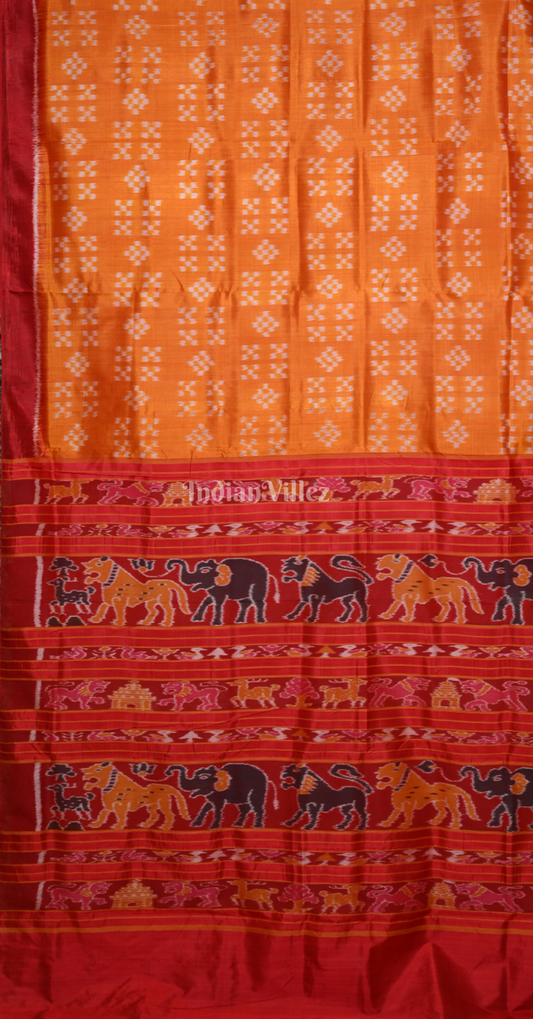 Rust Orange Red Pasapali Odisha Ikat Contemporary Designer Silk Saree