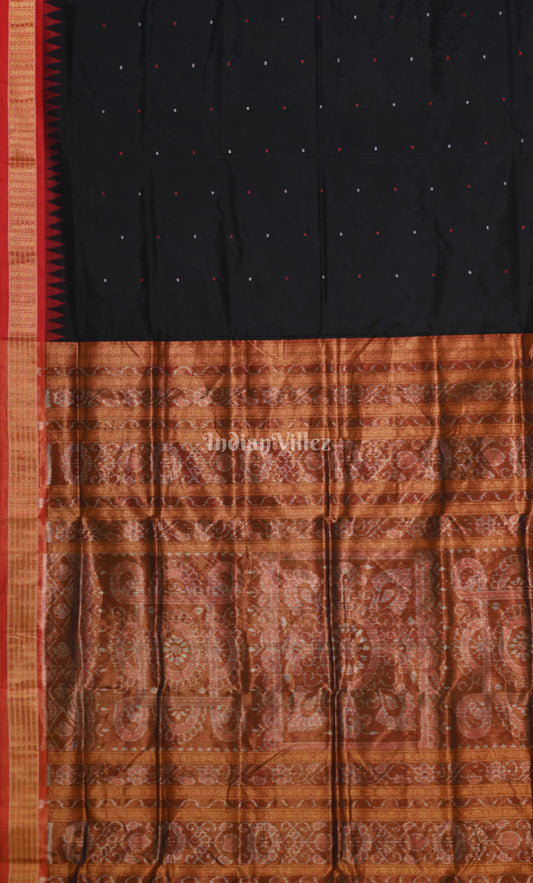 Black Red Buti Odisha Ikat Bomkai Half Tissue Silk Saree